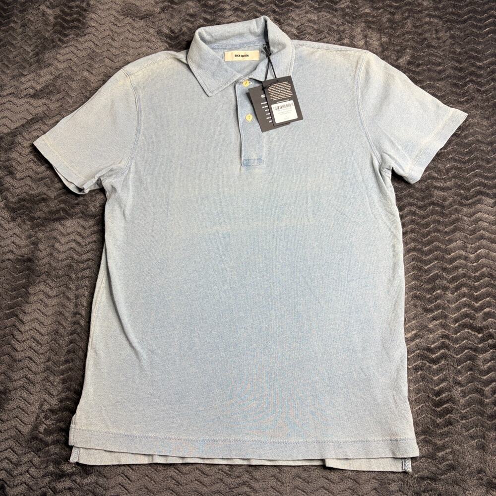 Buck Mason L013 Polo Shirt size Small Indigo Dipped Cotton Short Sleeve NWT